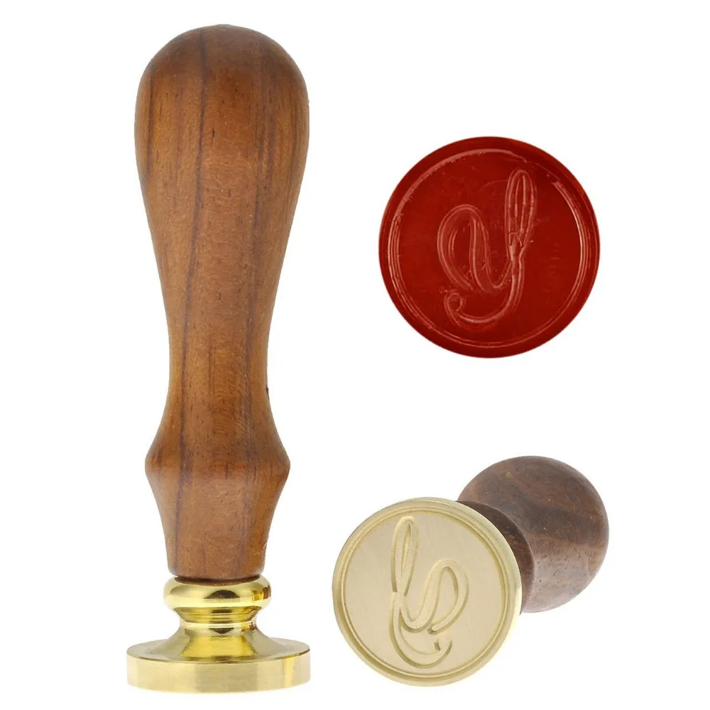 Винтажная Ретро латунная головка деревянная ручка буква алфавита начальный воск
