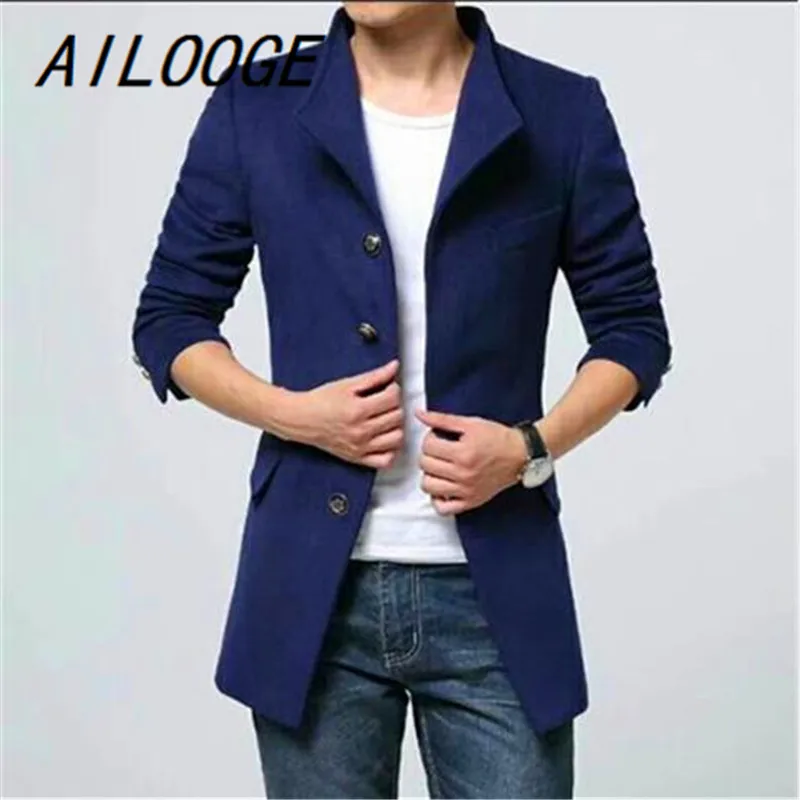 

AILOOGE 2021 New Winter Thickening Coat Men Wool Coat Winter 3 Colors Stand Collar Winter Coat Slim Fit Wool Coats