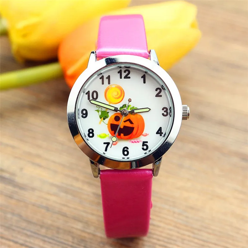 

Nazeyt cute pumpkin lantern and candy dial children Halloween gift watch boys and girls kids quartz leather clock free shipping