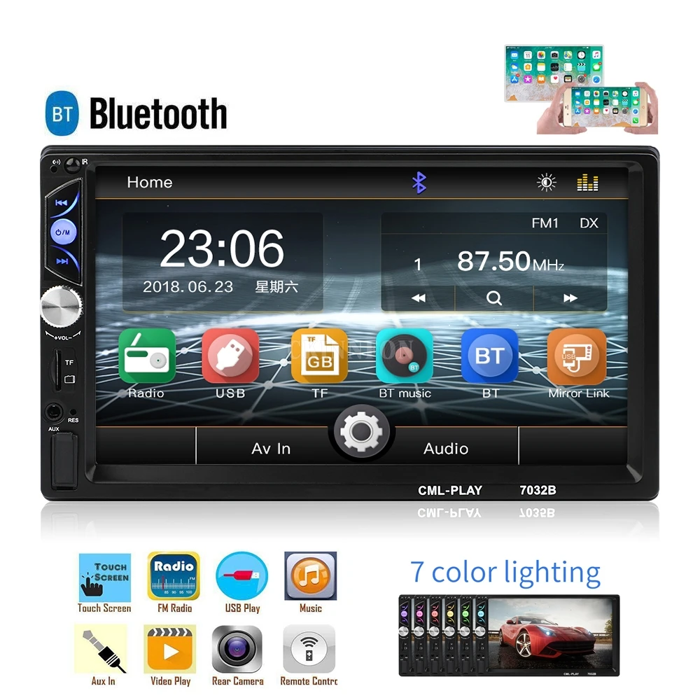 

10Pcs/Lot 2Din Car Radio 7" Multimedia Player 7032B Bluetooth Mirrorlink Stereo MP5/FM/SD/USB Auto Audio Support Camera