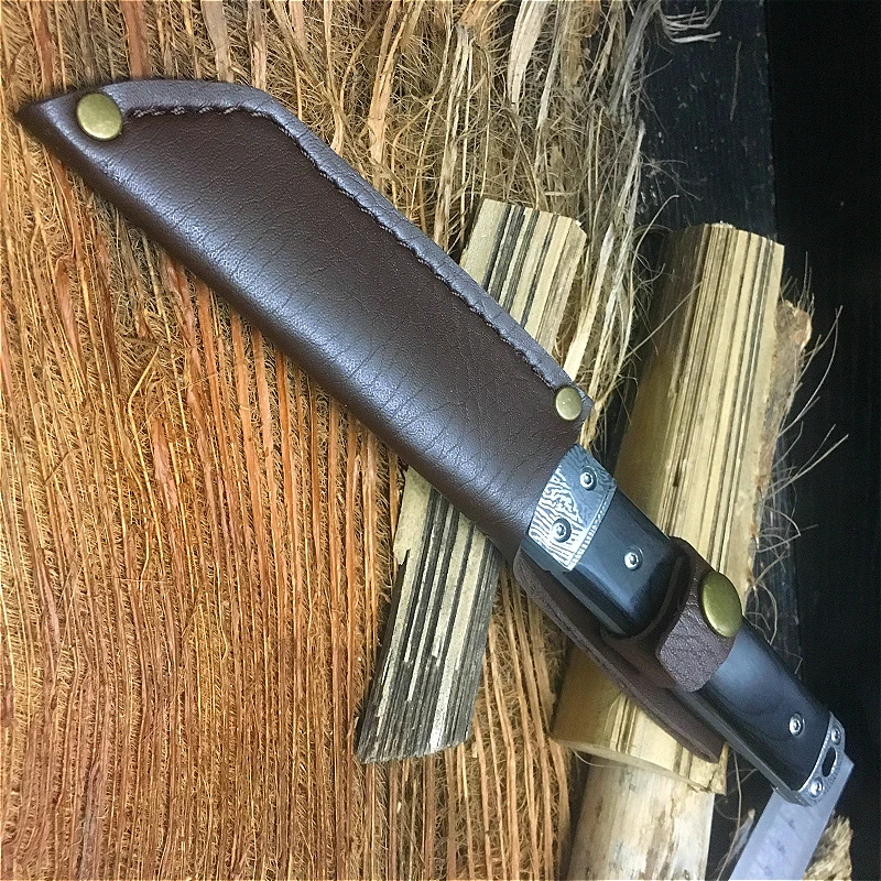 

PEGSAI factory direct sale color wooden handle field survival multi-function hunting knife Damascus outdoor small straight knife