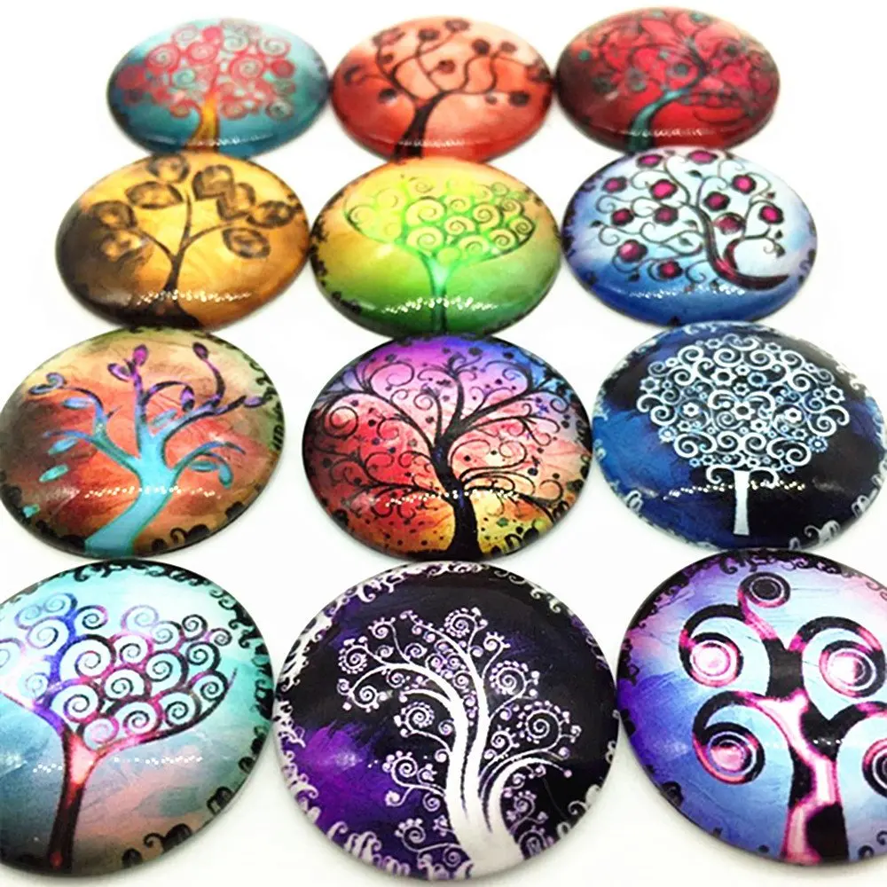 

20PCS Glass Dome Cabochons Half Round Flatback Tree of Life Flat Back Magnify Base