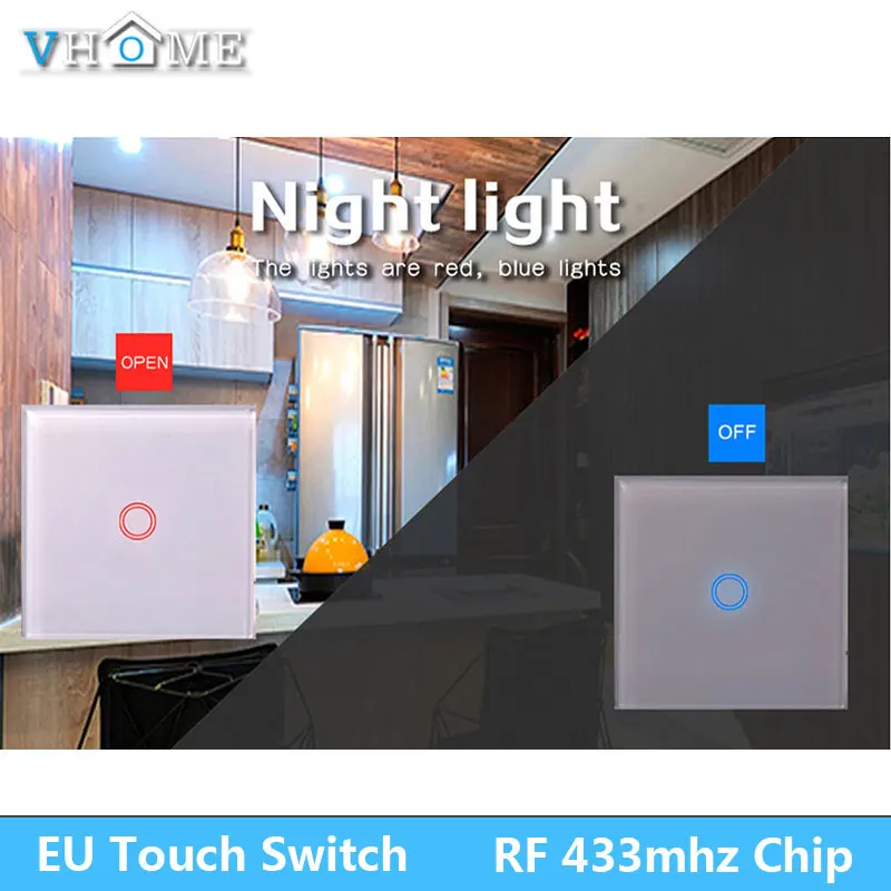 Vhome LED light touch switch rf glass panel Smart remote control EU Type 220V For Home Sensor Switches | Обустройство дома
