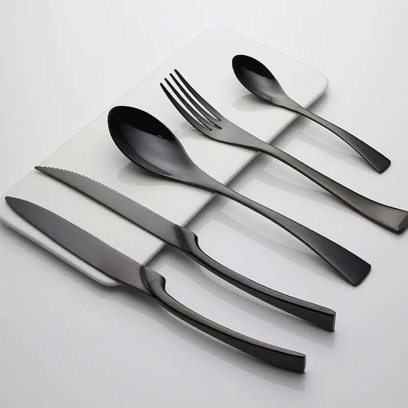 

30 Piece 18/10 304 Stainless Steel Luxury Black Mirror Tableware Sets Dinnerware Set Knife Forks Cutlery Sets Service for 6