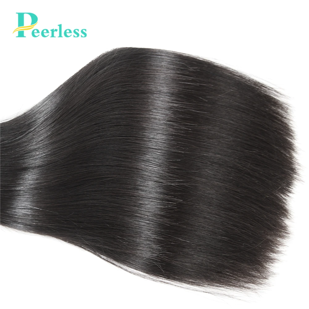 PEERLESS Hair Brazilian Virgin Straight Human 4 Bundles Deals With Free&ampMiddle Part 4*4 Swiss Lace Closure |