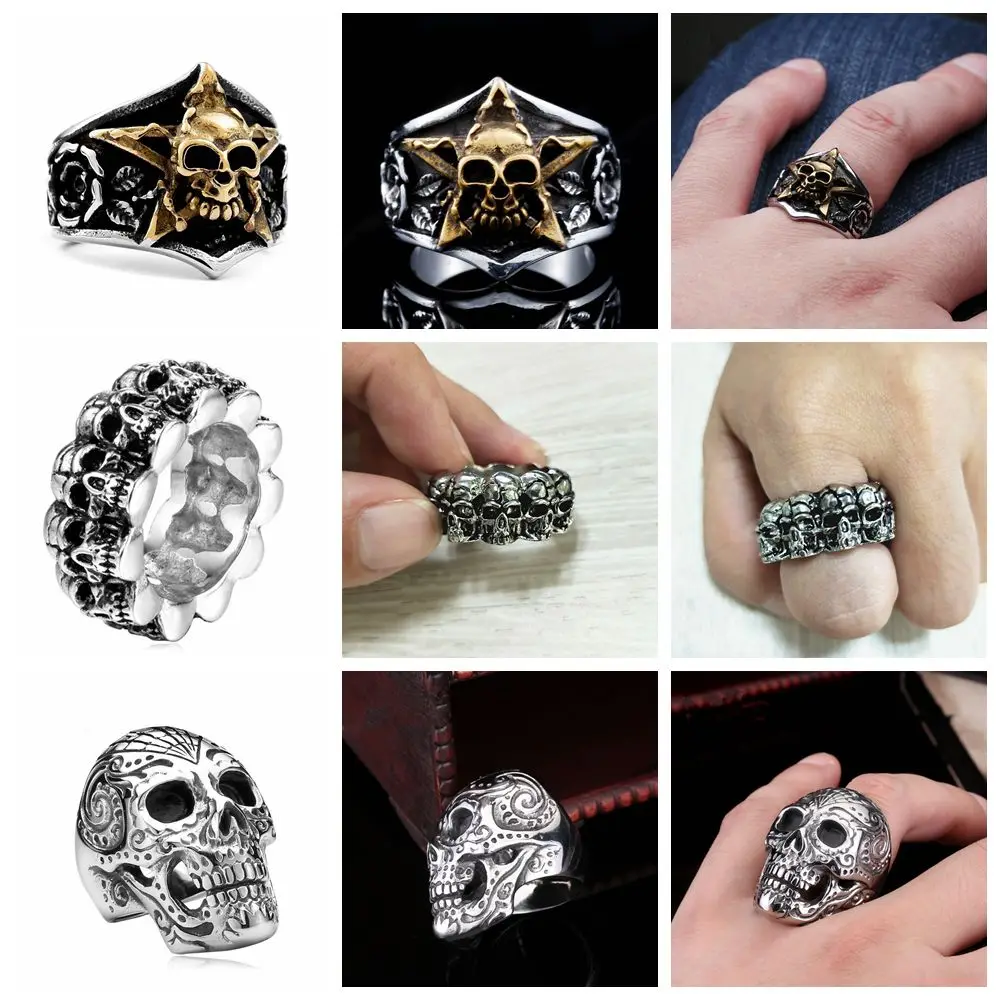 Мужской перстень с черепами винтажные стразы в стиле ретро хип хоп готика