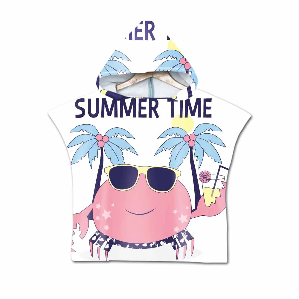 Hello Summer Cartoon Cute Hooded Towel For Kids Fashion Microfiber Beach Wearable Towels Coat As Gifts 3D Digital Printing | Дом и сад