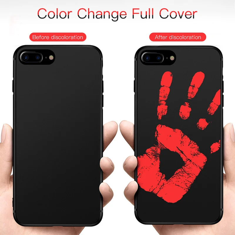 Термочувствительный чехол для iPhone X XS 7 8 6 6s Plus из мягкого ТПУ с изменением цвета при нагреве.