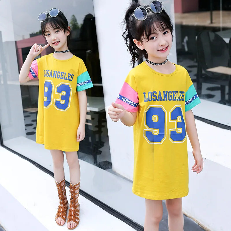 

Kids Girl Shirt Dress 2019 Summer Children Loose Letter Printing Short Sleeve Girl Long T-shirt 6-10 T Tops