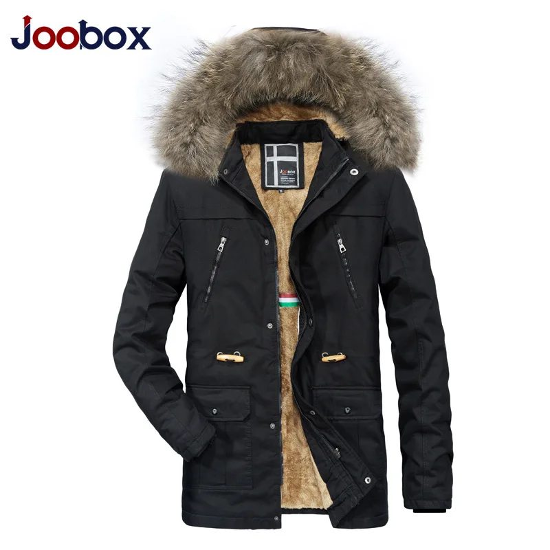 JOOBOX новая зимняя куртка мужская черная парка с капюшоном меховой воротник теплое