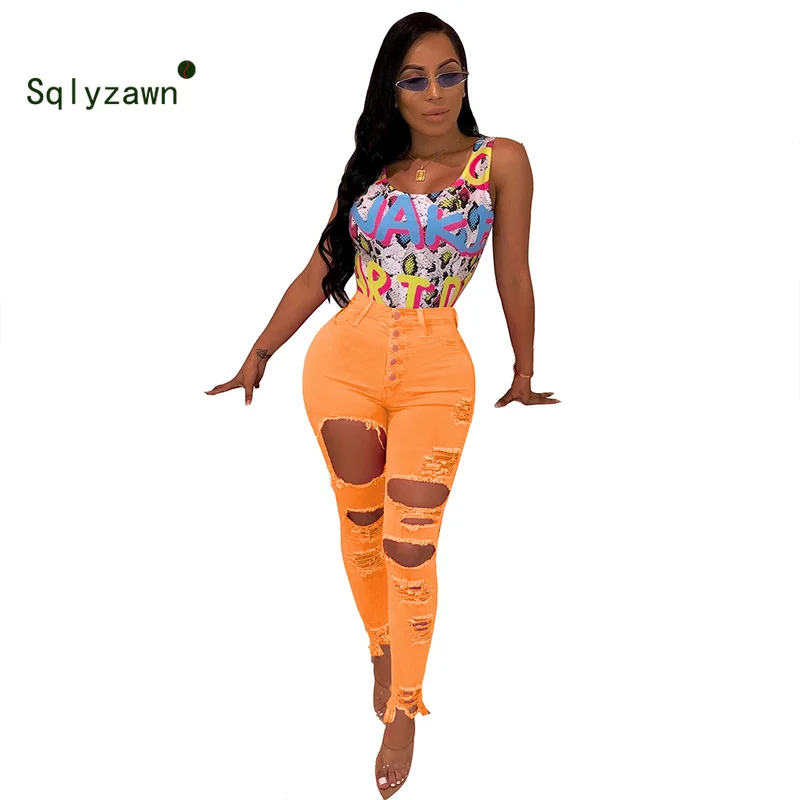 XXL неоновый зеленый оранжевый секси джинсы брюки женские высокие эластичные