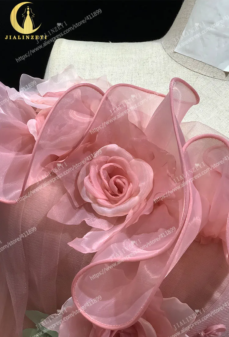 JIALINZEYI реальная фотография Сексуальная Marchesa рукава розовые цветы A-Line Длина до пола платья вечерние платья