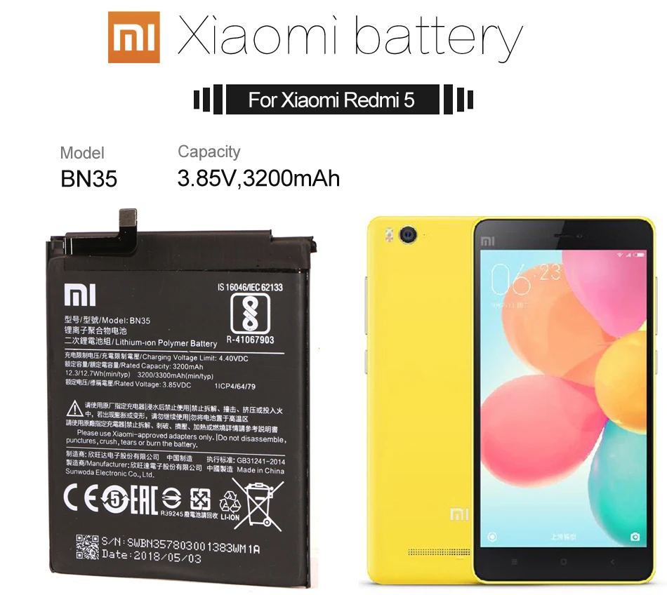 Оригинальный аккумулятор для телефона Redmi 5 батарея Xiaomi Redmi5 hongmi BN35 сменные