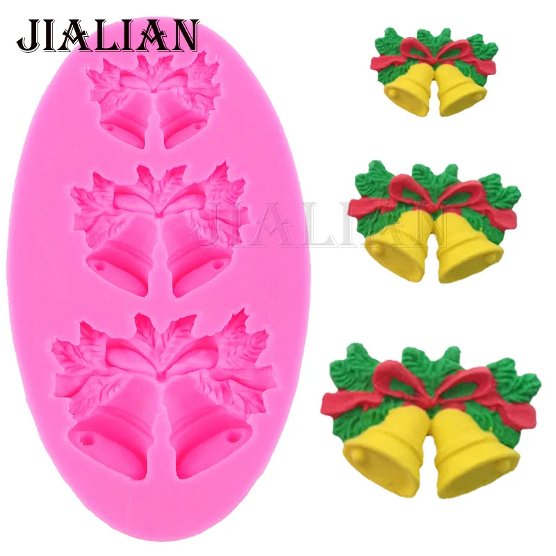 

3 Hole Christmas bells chocolate Candy Cookie cake decorating tools DIY baking fondant silicone mold Gumpaste Candy T0469