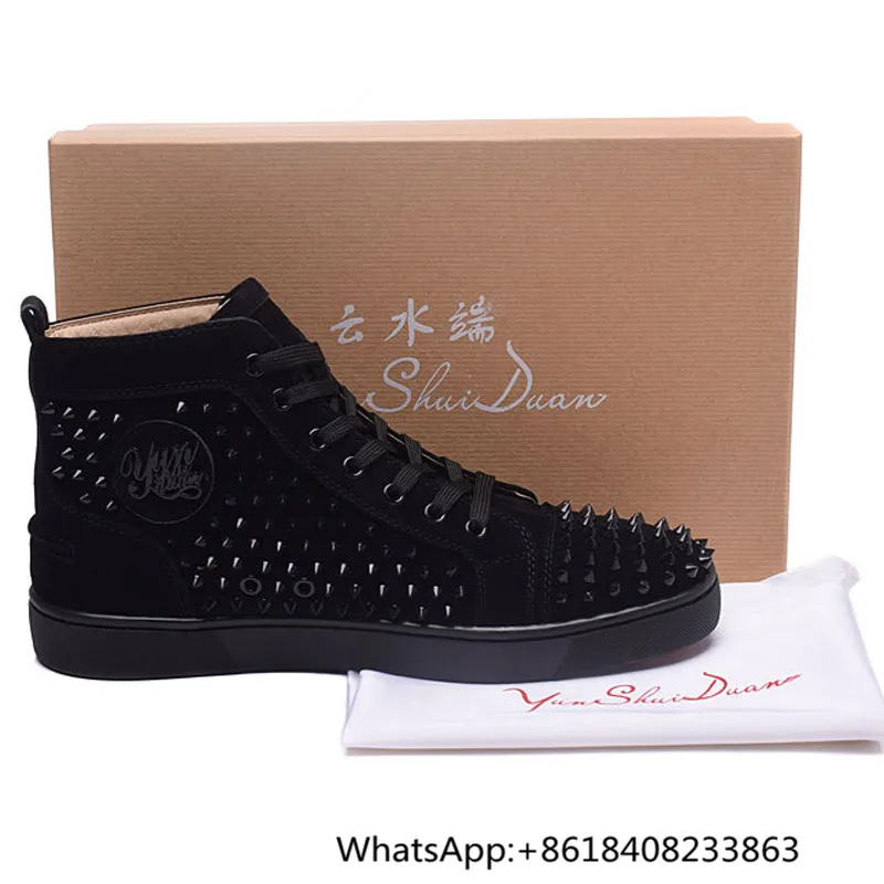 Chaussures Hommes 2017 Новая Мода Марка Мужская Обувь Черный Заклепки замши Flock
