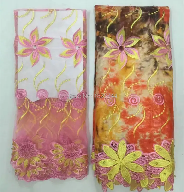 Acbz7616 2 5 ярдов Вышитые Африканский Базен Riche ткани с чистая кружевной бисером