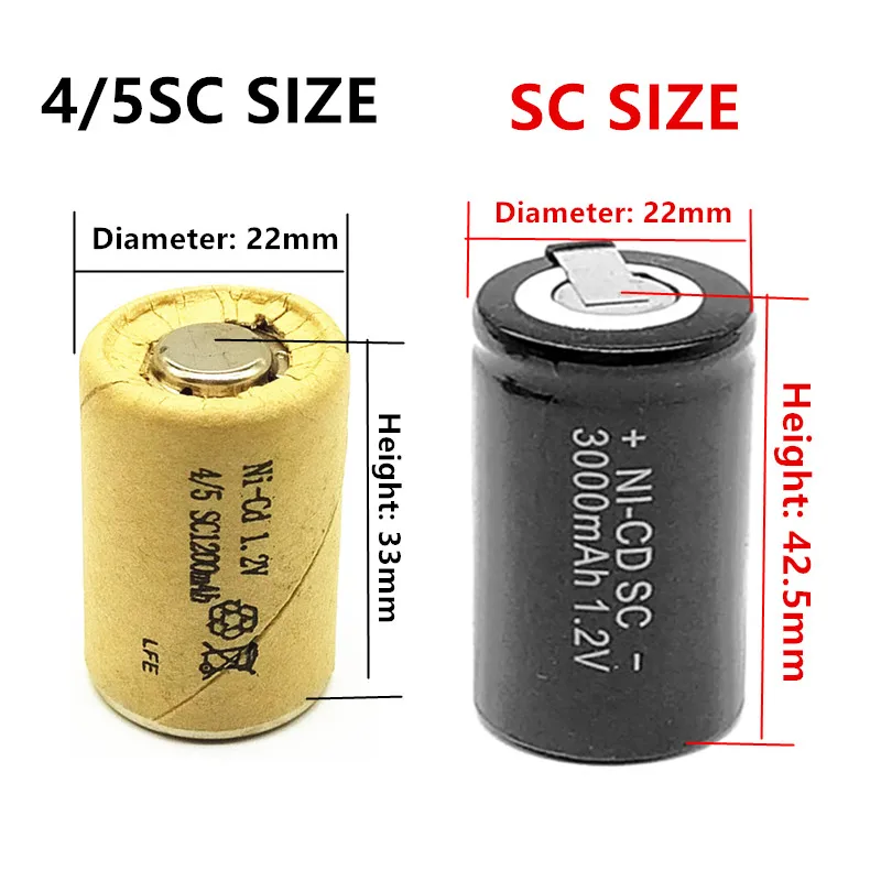 1 или 2 шт 4/5SC 1,2 V аккумуляторная батарея 1200mAh 4/5 SC Sub C Ni-CD ячейка со сварочными вкладками для электрической дрели шуруповерта