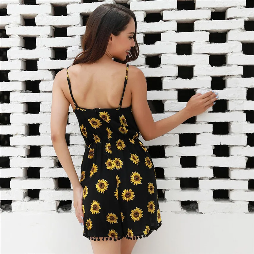 Женский комбинезон MAXIORILL повседневный без рукавов с принтом подсолнечника Y * |