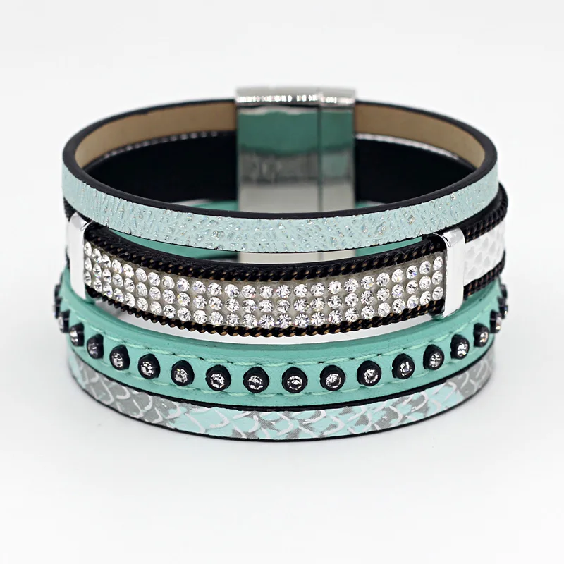 Vonnor Jewelry Для женщин браслет Многослойная кожа горный хрусталь Аксессуары женский