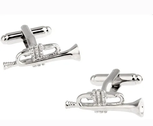 

Men Jewellery Horn Cufflinks Wholesale&retail Silver Color Copper Musical Tool Design Best Gift For Men