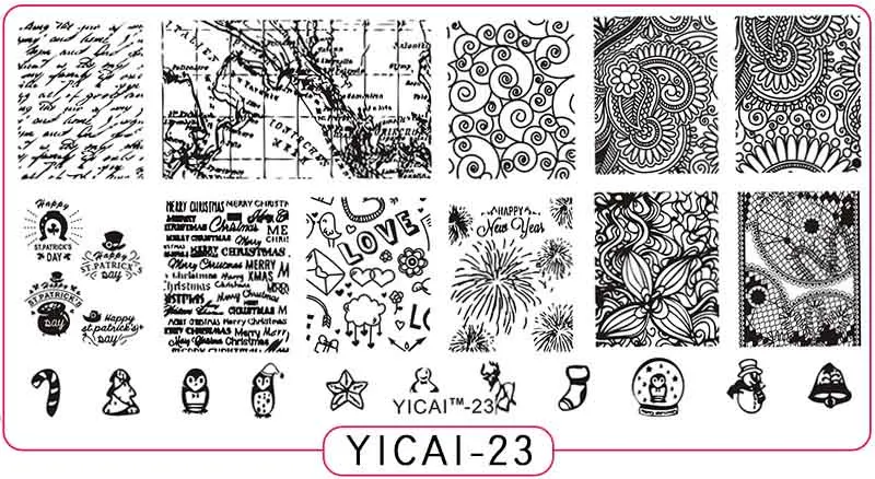 23 YICAI(1-40) серия-изображения пластины для штамповки ногтей трафарет шаблон металл различные фулкавер цветок 1 шт. изображение штамп пластины - Цвет: 23