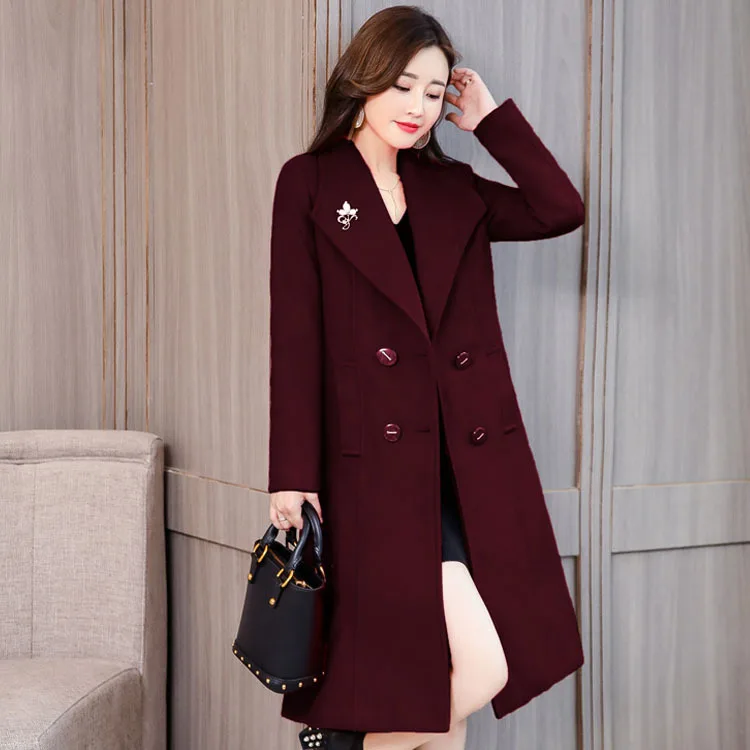 England Style Slim Long Wool Blend Ladies Coat Fashion Double Breasted Women's Jacket Solid Korean Womens | Женская одежда