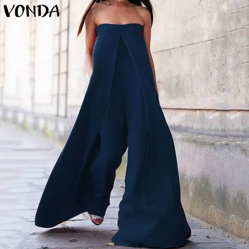 VONDA, широкие штаны, женские, s, модные комбинезоны, женские, сексуальные, с открытыми плечами, повседневные, свободные, комбинезоны размера плюс, брюки Femme Pl