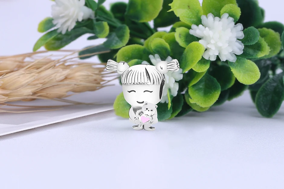 Подвески из стерлингового серебра 925 пробы розовые бусины в форме сердца подходят к оригинальному браслету Pandora DIY милый талисман для девушки Diy Женские аксессуары медведь ювелирные изделия