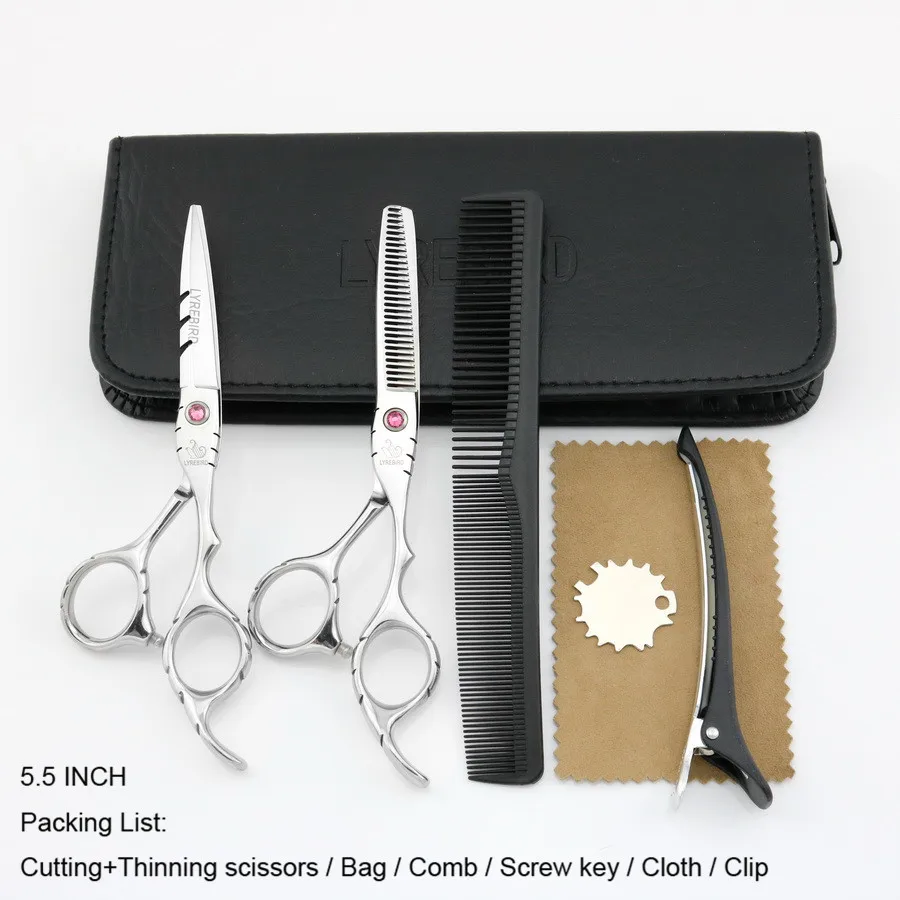 Set no razor 5.5INCH Ножницы для волос Япония 5,5 дюймов 6 дюймов ножницы для волос розовый или синий камень филировочные ножницы для волос Нескользящая ручка LYREBIRD Новинка - Цвет: Set no razor 5.5INCH