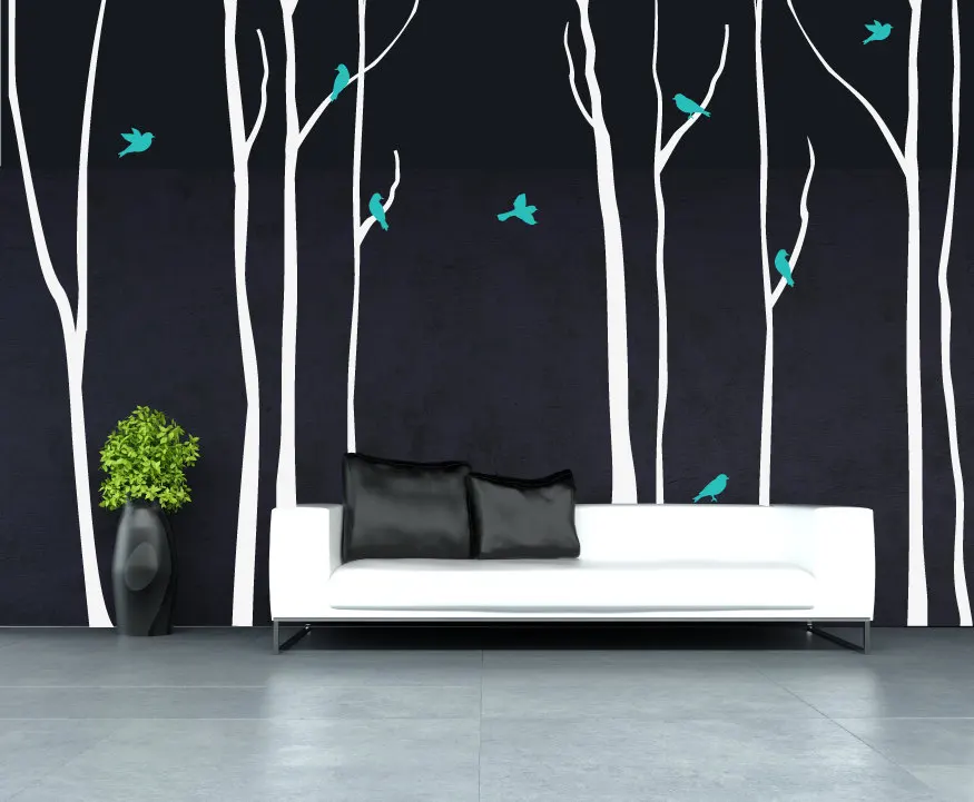 Большие березовые деревья с птицами Настенная Наклейка для детей фотообои декор