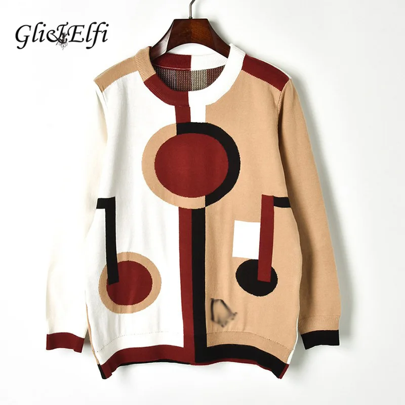 Женский пуловер свитер с геометрическим узором жаккард 2019 весенне-зимний