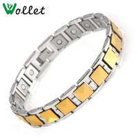 wollet jewelry fashion health energy gold color germanium hematite magnet bio magnetic tungsten bracelet for women men 2 in 1