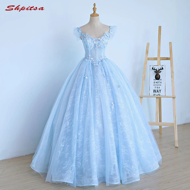 Бальное платье 2018 кружевные платья для Quinceanera 15 милое Пышное небесно-голубое