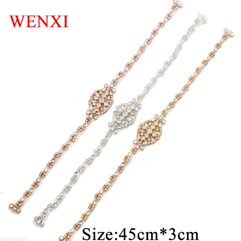 

30PCS Handmade rhinestone Appliques Sewing On Wedding Dress Sash Rose Gold Crystal Appliques Iron On Bridal Dress Belt wholesale