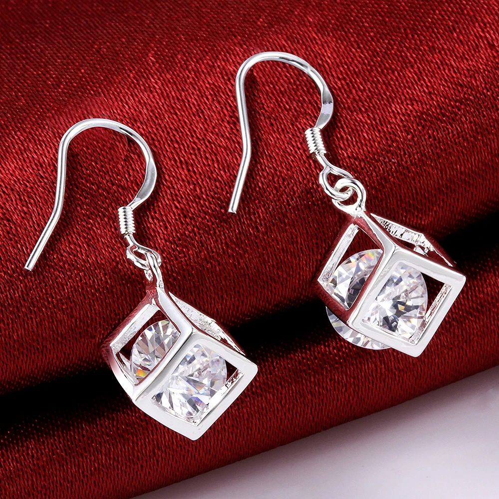 

Wholesale Silver Plated Earring,Wedding Jewelry Accessories,Fashion Square Box Clip Stone Women Earrings