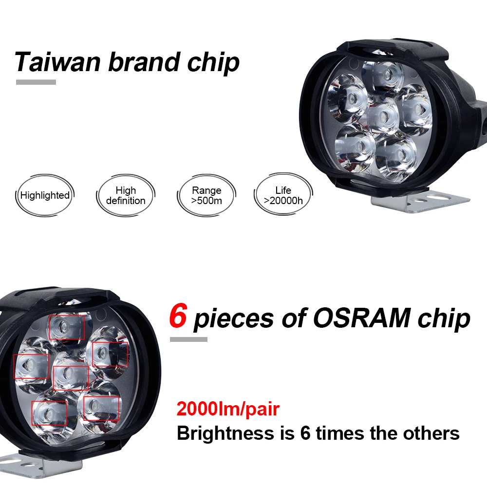 Светодиодные мотоциклетные фары ATcomm 2 шт. для мотоцикла светильник в 6500 лм 16 Вт К