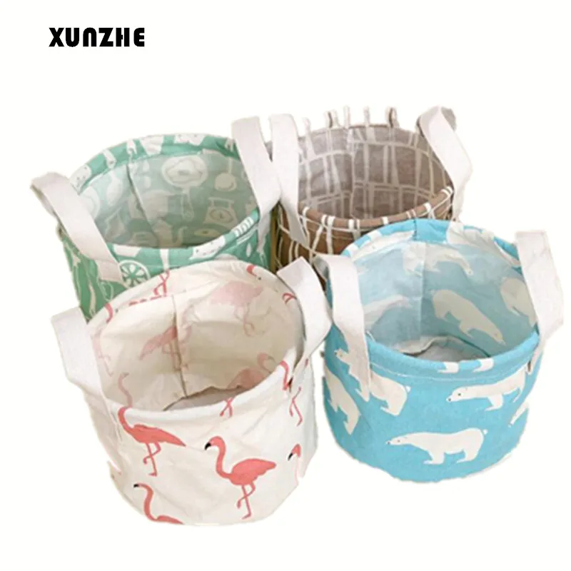

XUNZHE Storage Baskets 14*18CM Foldable Cotton Linen Dresser Makeup Organizer Cosmetics Container Desktop Sundries Storage Box