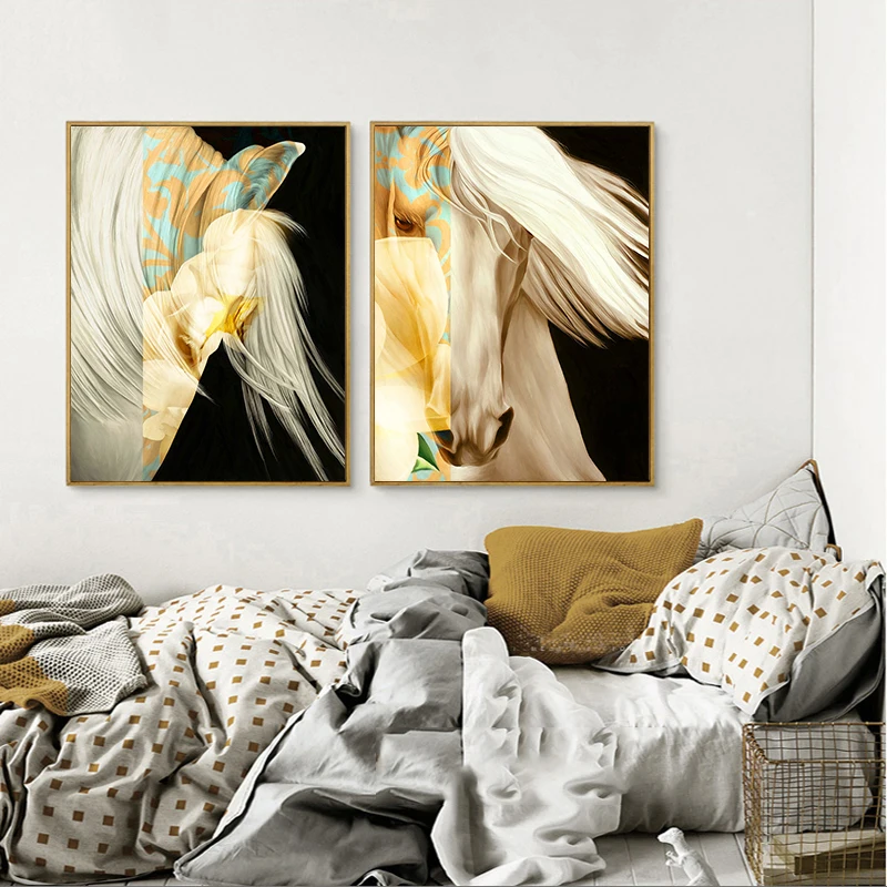 Винтажные картины А4 с животными холст золотой лошадью настенное искусство