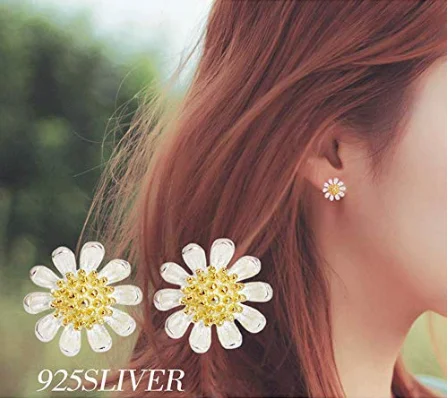 Женские серьги-гвоздики из серебра 925 пробы в виде цветка маргаритки | Украшения и