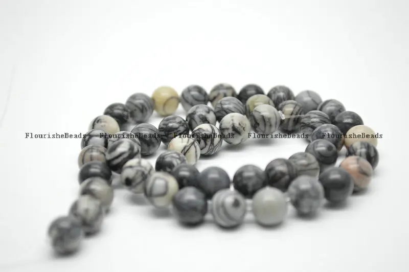 

4mm~14mm Natural Black Veins Silk Stone Round Loose Beads Jewelry making materials