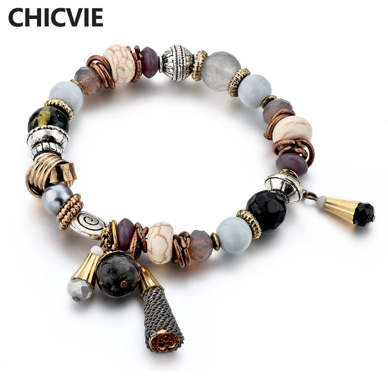CHICVIE серые браслеты с бисером дружбы и шармы для женщин богемные ювелирные