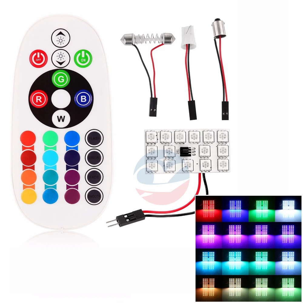 2 шт. RGB Переменчивый цвет T10 15LED 5050 Салона Панель Купола Фестона Крыши Чтение Свет