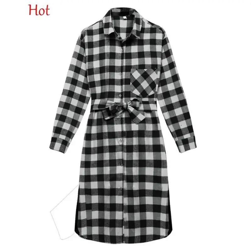 Плюс женское клетчатое платье Леди с длинным рукавом Миди платья клетчатая