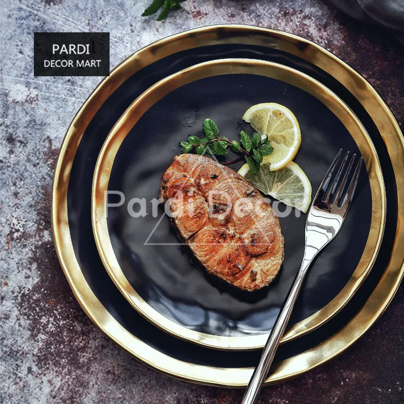 

European ceramic gold inlay dish Western-style food steak salad palte 1pc/lot