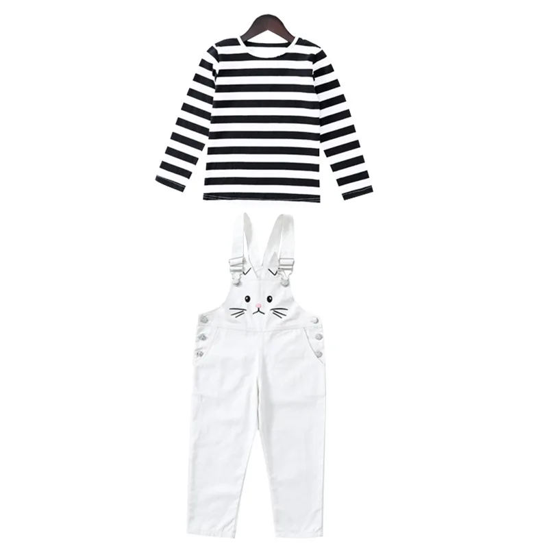 

Teenage Girls Clothing Set Autumn girl clothes Child Toddler Kids Clothes Striped T Shirt+Jumpsuits Conjunto Menina 12