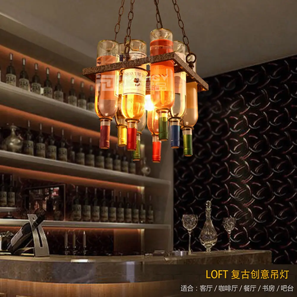 Винтажная Люстра для кафе лофт бара железная лампа винных бутылок потолочный