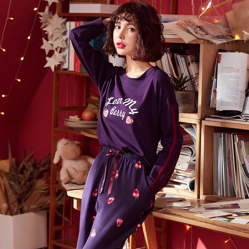 2018 New Autumn Pure Cotton Women Pajamas Long Sleeve Wide-legged Pants Home Clothes Nightgowns Sleep Lounge 2XL Plus Size | Женская