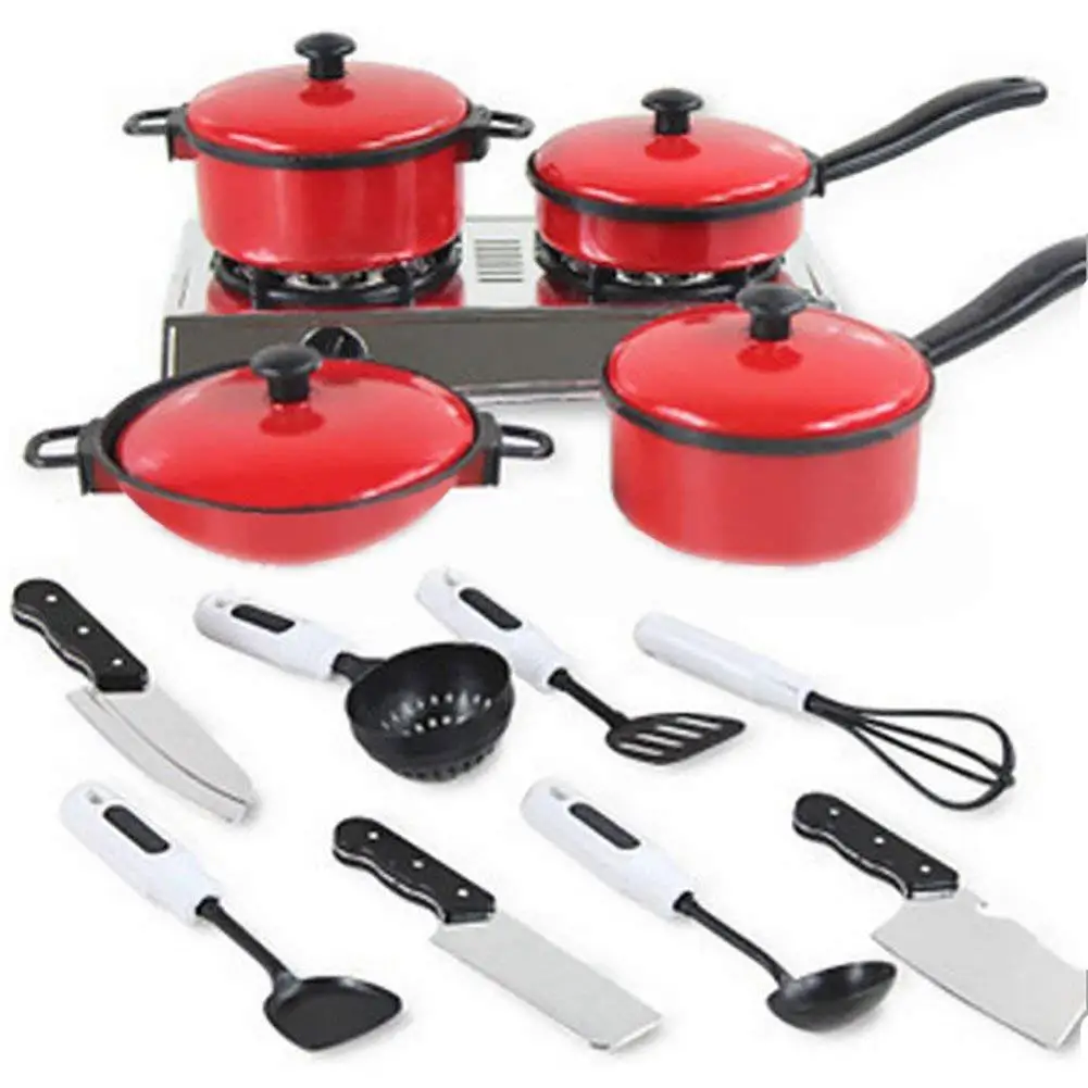 

Realistic Popular 13Pcs Children Simulation Gas Stove Pot Knife Kitchen Cooking Utensil Kids Toy