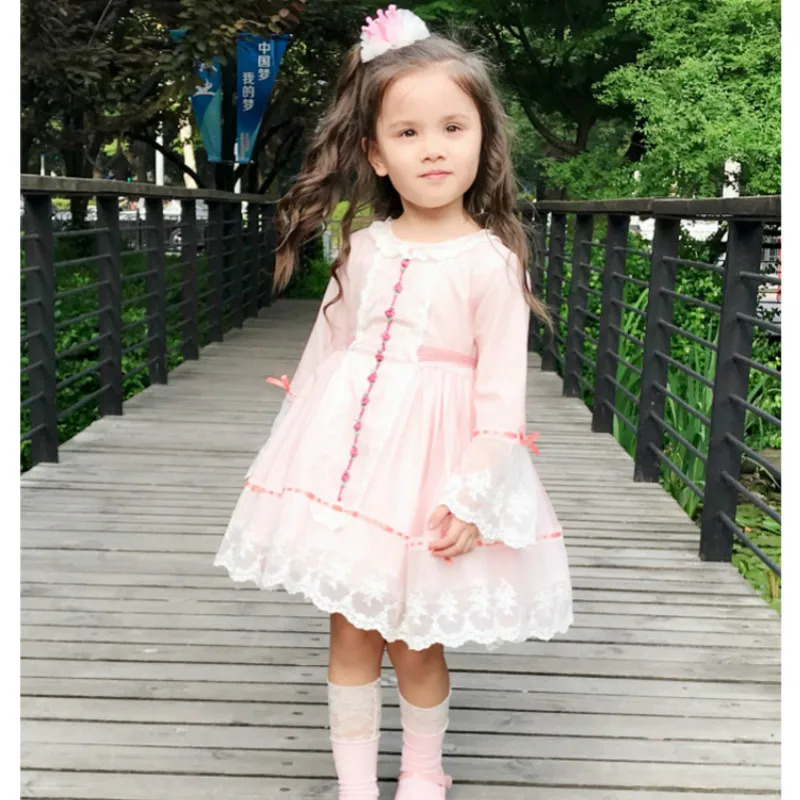 

2019Autumn Spanish Lolita Girl Dress Lace Princess Sweet Dress Girl Baby Birthday Wedding Dress Girls Christmas Quality Dress