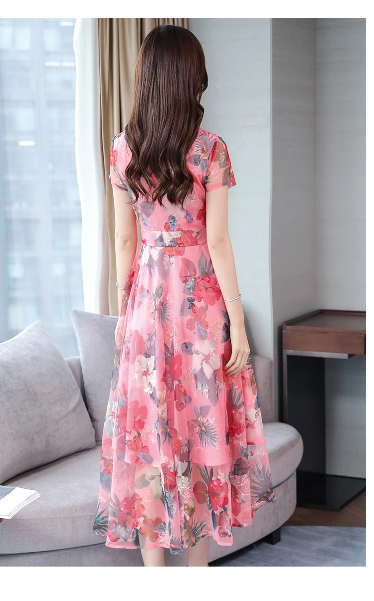 Элегантные цветочные шифоновые Boho летние миди-платья винтажные 3XL плюс размер пляжный Макси-сарафан с принтом женские облегающие вечерние платья